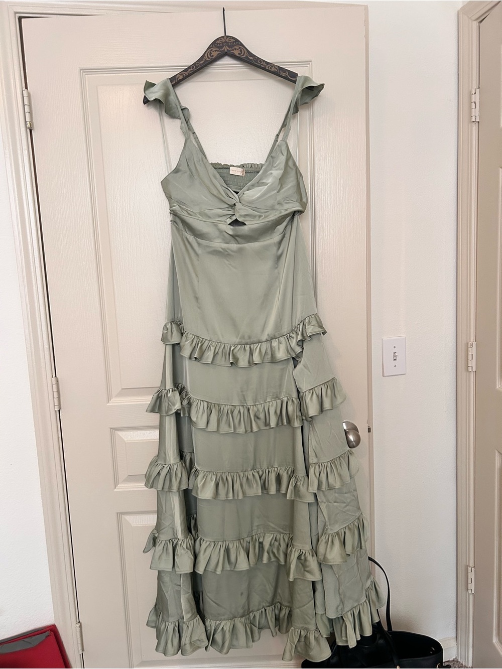 Altar'd State Sage Green Ruffle Tiered Maxi Dress